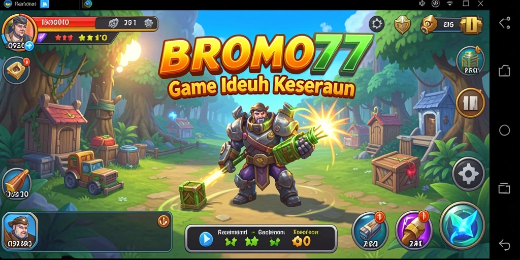 Screenshot BROMO77 menampilkan karakter yang sedang mengumpulkan sumber daya dalam gameplay Idle.