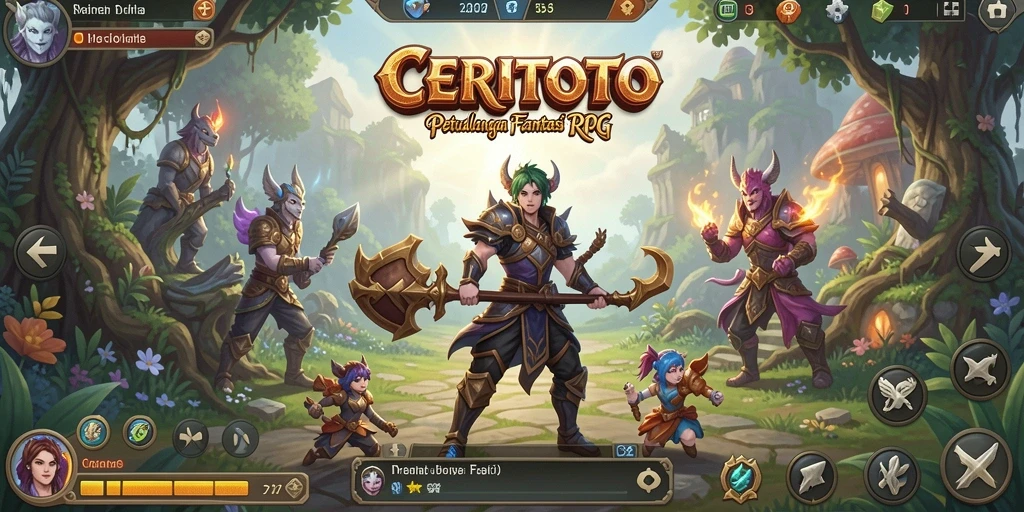 Screenshot gameplay <strong>CERITOTO</strong> menunjukkan aksi pertarungan epik dan karakter yang menarik.