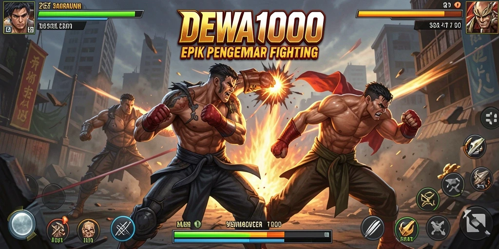 Screenshot gameplay DEWA1000 menunjukkan karakter bertarung dengan intensitas tinggi.