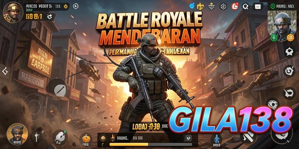 Gameplay mendebarkan GILA138 di arena Battle Royale.