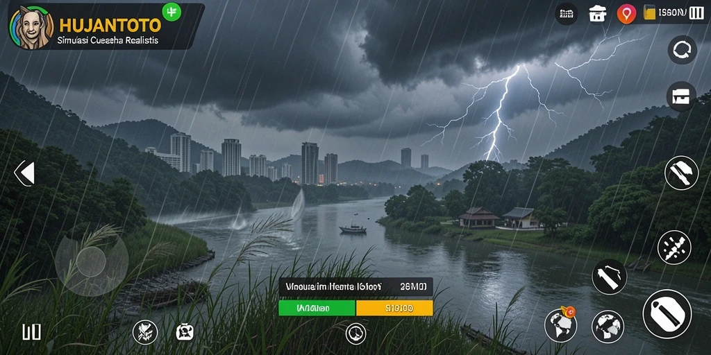 Tampilan menarik dari gameplay <strong>HUJANTOTO</strong> menunjukkan efek cuaca yang dinamis.