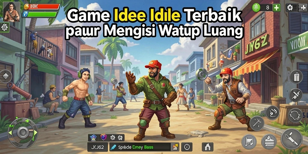Tampilan gameplay JJ62 dengan karakter mengumpulkan sumber daya.