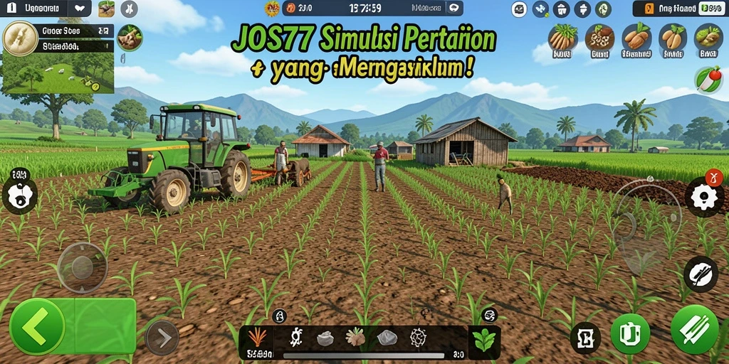 Screenshot gameplay JOS77 menampilkan ladang yang subur dan aktivitas berkebun.