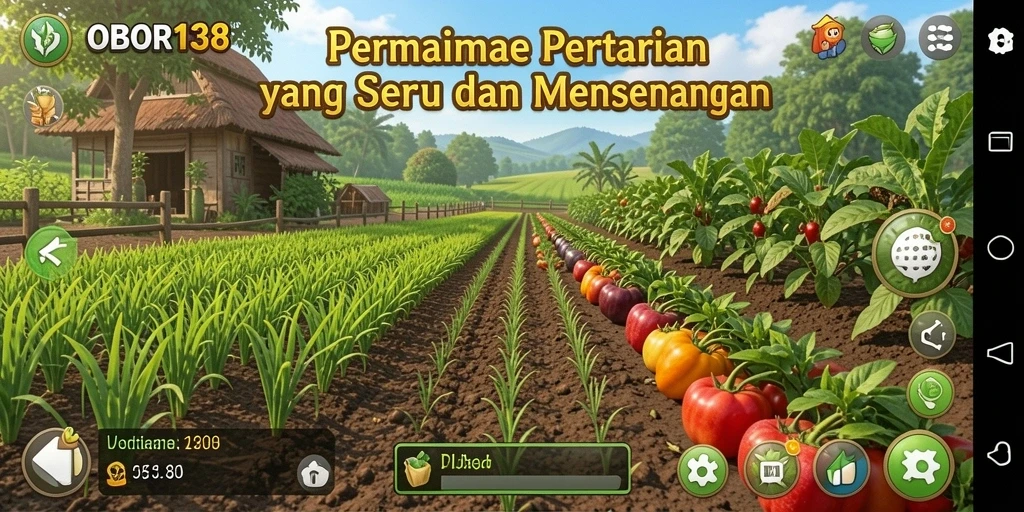Screenshot OBOR138 menampilkan petani yang sedang merawat tanaman dan hewan.