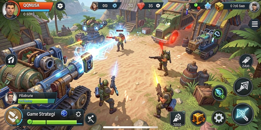 Screenshot gameplay QQNUSA menunjukkan pertempuran strategis yang intens.
