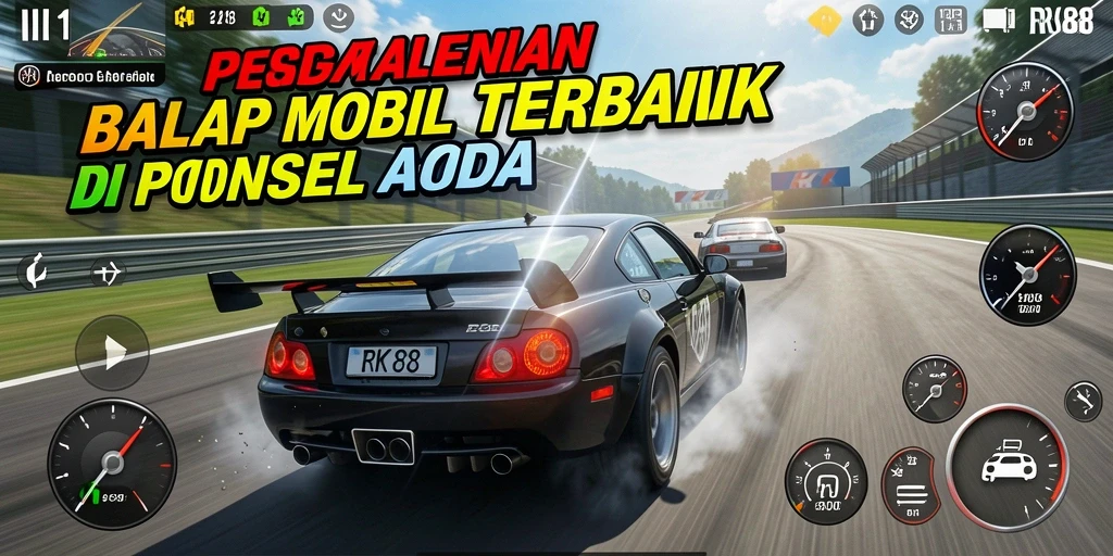 Screenshot gameplay RK88 menunjukkan balapan seru di trek menantang.
